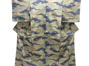 未使用品　華紋模様織り出し十日町紬着物